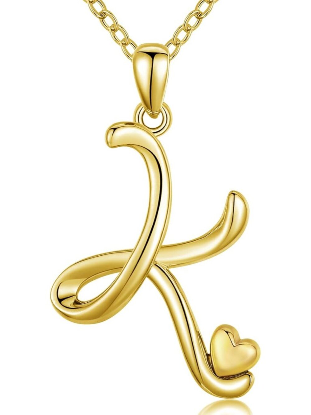 Women's Initial K Necklace Sterling Gold Letter Pendant Rose Gold Heart Chain